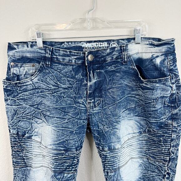 Mecca Denim Shorts Men's 40 Mid Rise Blue Acid Wash Motto Stretch Fit Retro - Picture 2 of 6